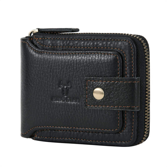 Zipper Wallet Men RFID Blocking Leather Bifold Wallets For Men - Flap ID Window Zip Coin Pocket Mens Zipper Wallets - Big Capacity Credit Card Travel Wallet (Black)
