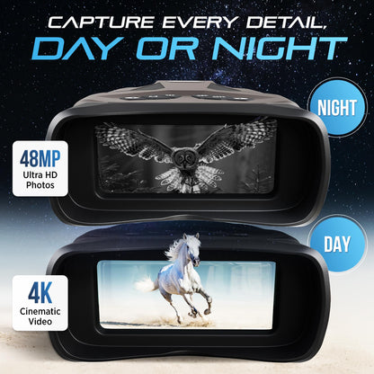 LUNAREX 4K Night Vision Goggles for Adults – Digital Night Vision Binoculars with 8X Zoom, 48MP Camera, 4000mAh Rechargeable Battery, 32GB TF Card, Infrared Night Vision Goggles for Hunting & Outdoor