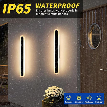 2 Pack Outdoor Wall Mounted Light, 23.6inch Modern Long Oval Exterior Sconce, 3000K-6000K Dimmable, IP65 Waterproof Strip Porch Lighting for Patio, Yard, Garage, House with Remote Control