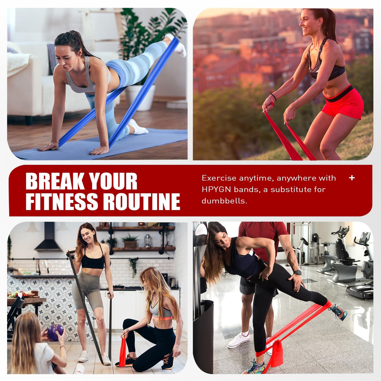 Resistance Bands, Exercise Bands, Physical Therapy Bands for Strength Training, Yoga, Pilates, Stretch Elastic Band with Different Strengths, Workout Bands for Home Gym