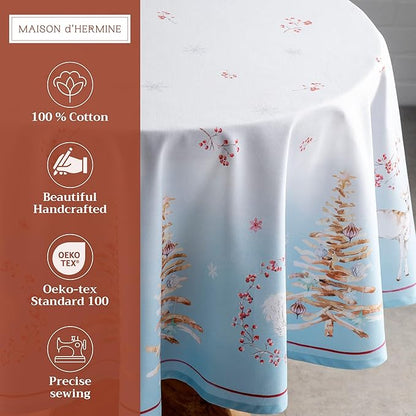 Maison d' Hermine Table Cloth Round Table 100% Cotton 69 Inches Fall Tablecloth Reusable Everyday Use for Thanksgiving Christmas Decorations Dining Farmhouse Party (Fairy Tale Forest)