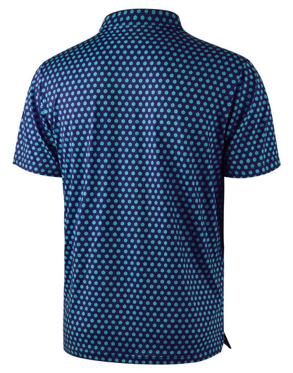 Obla Mens Golf Polo Shirts Short Sleeve Dry Fit Performance Moisture Wicking Casual Print Collared Golf Shirts for Men (Navy Blue Flower_XL)
