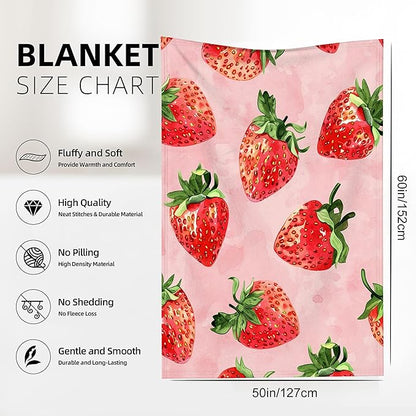 Throw Blanket, Cute Strawberry Blanket Fruit Throw Blankets for Bed Kids Adults, Lightweight Cozy Blanket for Living Room, Bedroom 50"x60"