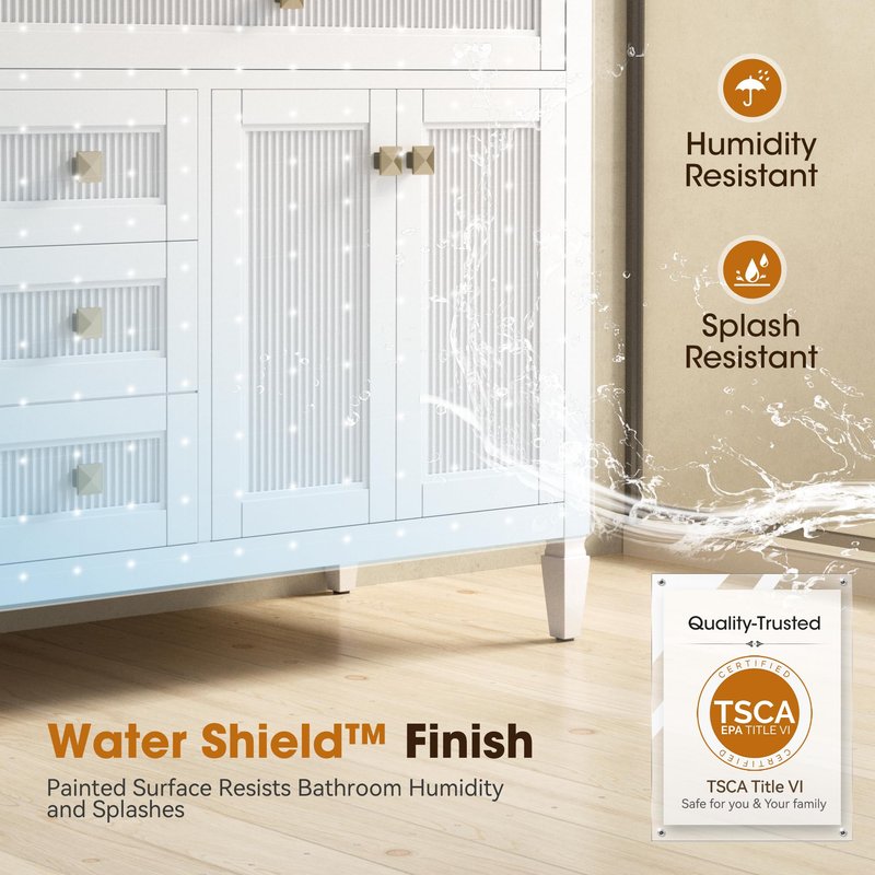 Alphabath 36 Inch Bathroom Vanity with Sink, Solid Wood Bathroom Cabinet with Nano Clean Integrated Sink, Soft Closing 2 Doors & 2 Drawers, Easy Assembly, Charcoal Blue