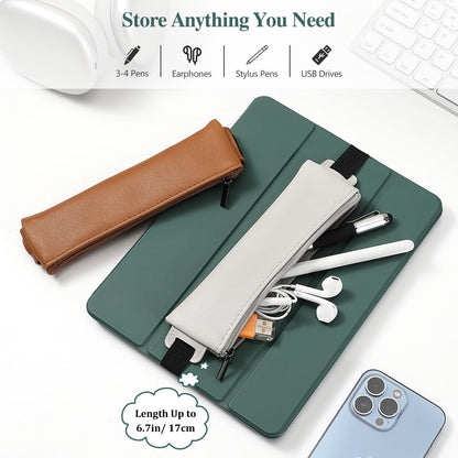 MoKo Elastic Pen Holder for Notebook, 4 Pieces PU Leather Pencil Case with Adjustable Band, Stationery School Supplies Zipper Bag for Planners, Journals, Book