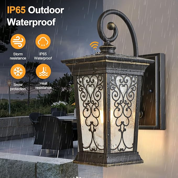 ALVIME Dusk to Dawn Outdoor Wall Lights, Exterior Lighting Fixtures, Porch Outside Wall Sconce for Entryway, Farmhouse, Front Door, Patio, Garage, E26 Base&Clear Seeded Glass