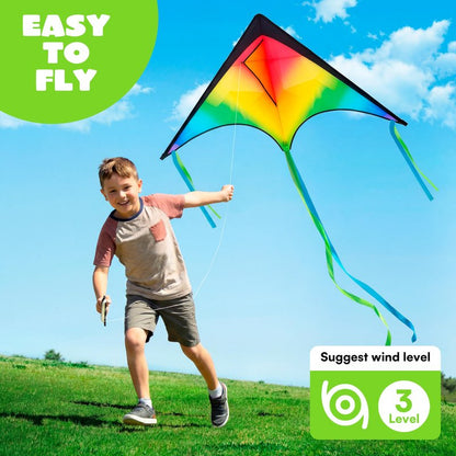 JOYIN 3 Pcs Large Delta Kite Gradient Rainbow, Easy to Fly Huge for Kids and Adults with 328ft String, Large Delta Beach Kite for Outdoor Games and Activities
