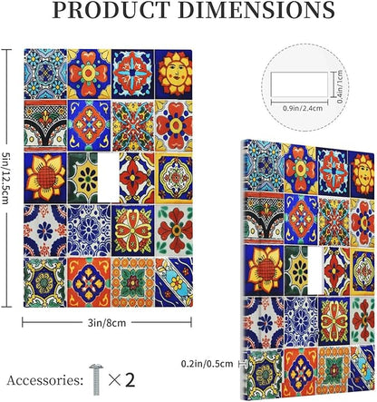 Traditional Colorful Talavera Mexican Spanish Moroccan Tiles Single Toggle Light Switch Plates Cover Decorative 1 Gang Wall Plate Electrica Faceplate for Bathroom Bedroom Decorate Accessories