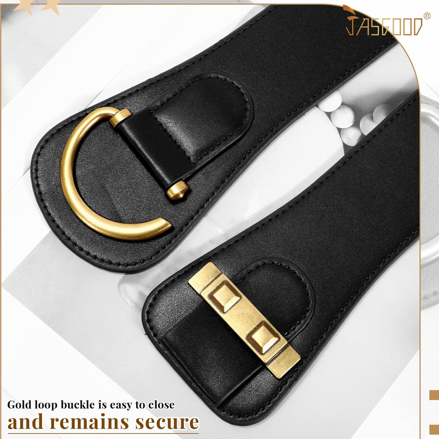 JASGOOD Women's Vintage Stretchy Waist Belt Elastic Wide Waistband for Dresses