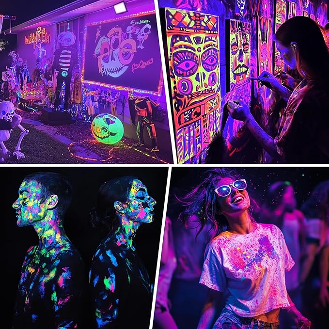 2 Pack 80W LED Black Lights, IP66 Waterproof Blacklight Flood Lights with Plug & Switch, UV Lighting for Halloween Party, Glow in The Dark, Body Paint, Stage & Neon Glow Decor
