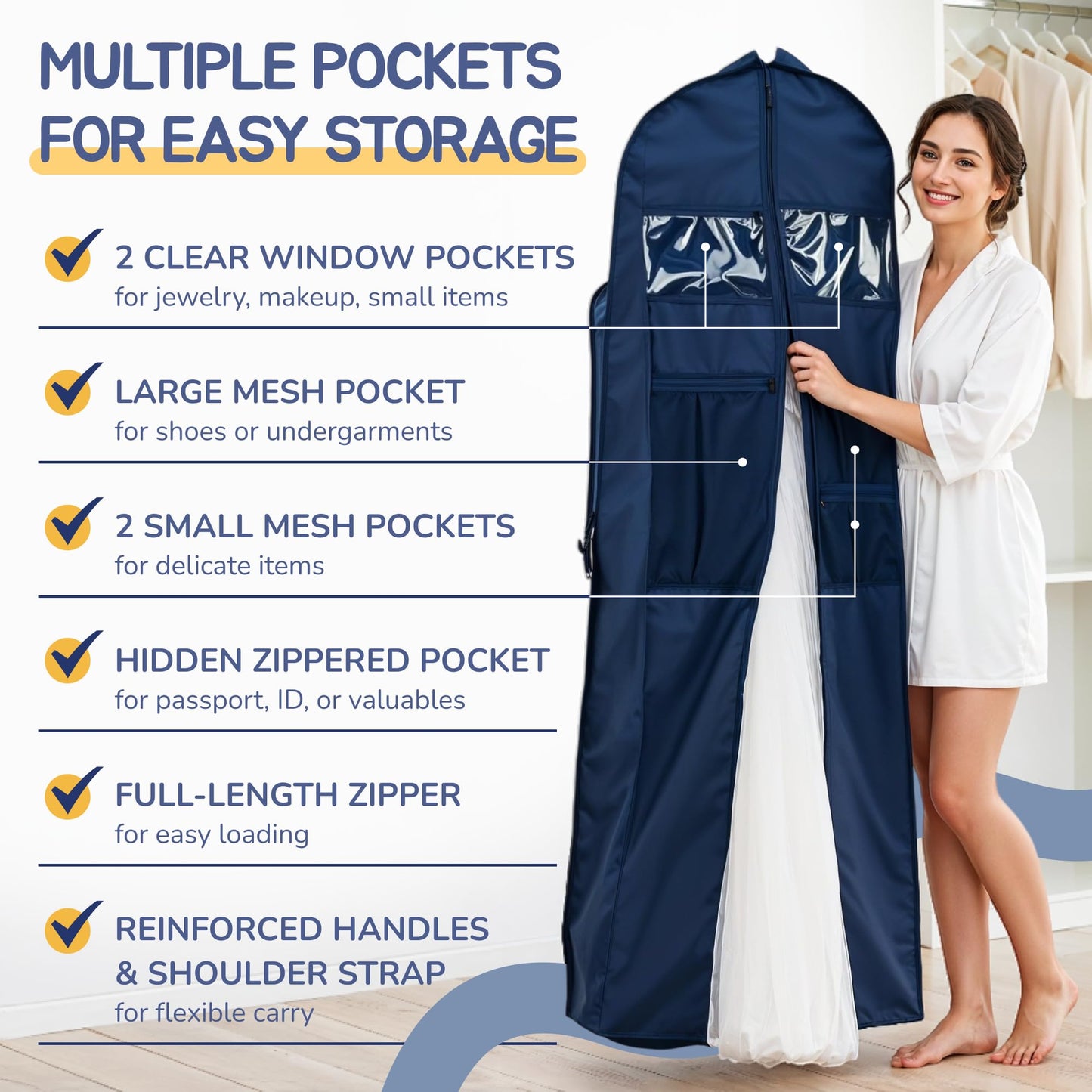 Wedding Dress Garment Bag 72" – Waterproof Trifold Travel Garment Bag for Bridal Gown with Shoulder Strap, Suitcase Sleeve & Accessory Pockets – Fits Full Skirts, Oxford Fabric, Carry Handle