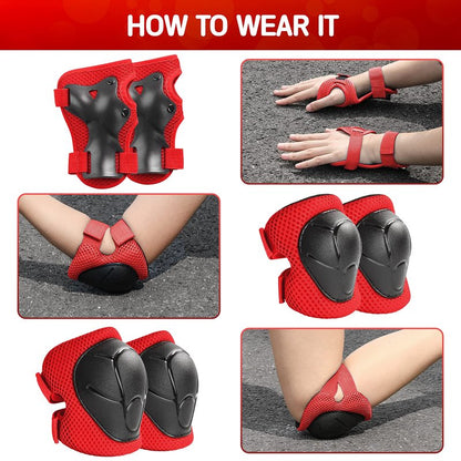 Wemfg Kids Protective Gear Set Knee Pads for Kids 7-13 Years Toddler Knee and Elbow Pads with Wrist Guards 3 in 1 for Skating Cycling Bike Rollerblading Scooter(Red)