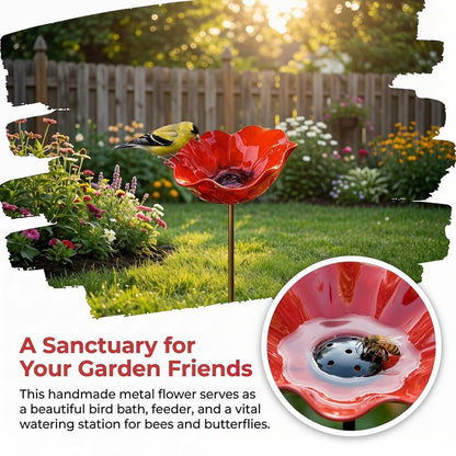 2026 Metal Flower Bird Bath, Bird Feeder & Bee Watering Station, Handmade Metal Flower Stand, Unique Garden Decor for Outdoor Yard. (Blue, 6 inches in Diameter)