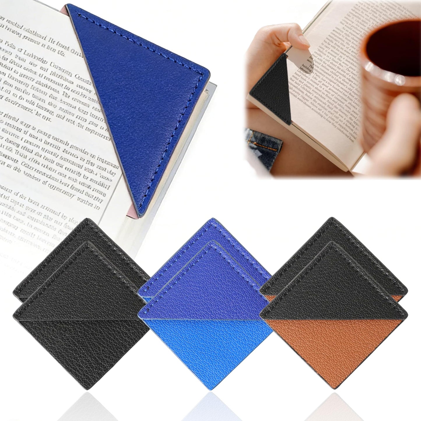 URIZZD Leather Corner Bookmarks for Men Women, Handmade Book Markers for Book Lovers Reading Bookmark Set 6 PCS (6 Pack)