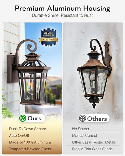 Outdoor Wall Lights Wall Mount, Exterior Lighting Fixtures Dusk to Dawn, Oil Rubbed Bronze Front Porch Lights, Outdoor Wall Lantern with Tempered Glass, Anti-Rust Garage Sconce Lights, Patio