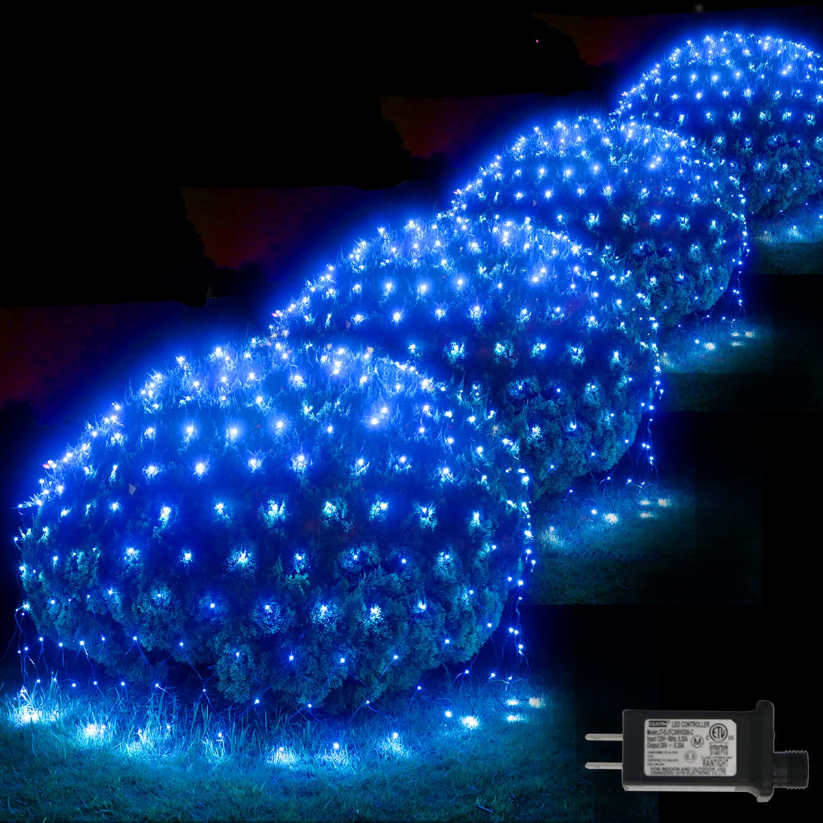 Blue Net Lights, 360 LED Christmas Net Lights Outdoor, 21ft x 5ft Large Net Mesh String Lights, 8 Modes Twinkle String Lights Connectable Plug in for Bushes Christmas Hedge Yard Garden Party Decor