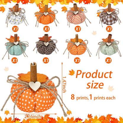 Geelin 8 Pcs Fall Fabric Pumpkin Decor Artificial Pumpkin for Decorating Thanksgiving Farmhouse Harvest Decoration with Maple Leaves Autumn Tray Table Centerpiece Decor Thanksgiving Tree Decoration