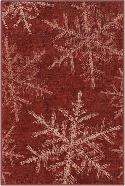 Lahome Christmas Rugs Indoor Kitchen Rug, 2x3 Red Christmas Snowflake Door Mat Washable Non Slip Entryway Rugs, Soft Small Rug Holiday Decor Carpet for Entry Bathroom Bedroom(2x3ft,Red)
