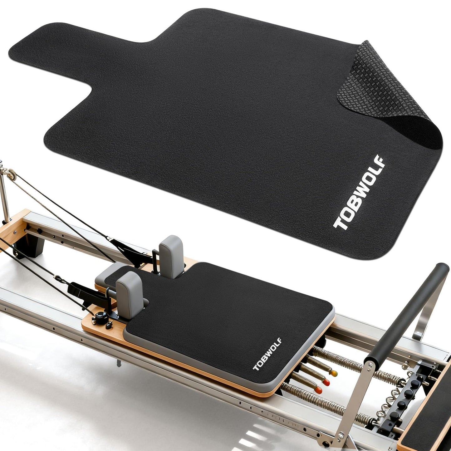 TOBWOLF Pilates Reformer Mat, 39" x 24" Non-Slip Suede Cover, Black