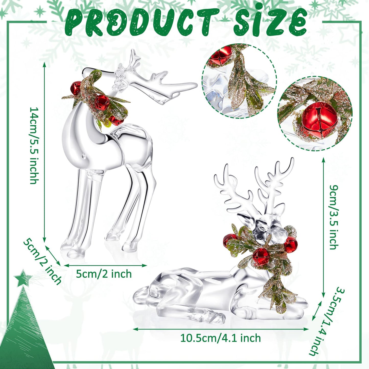 3 Pcs Acrylic Christmas Reindeer Ornaments Crystal Deer Figurine Statues Clear Christmas Small Reindeer Figurine Centerpiece for Xmas Party Decor