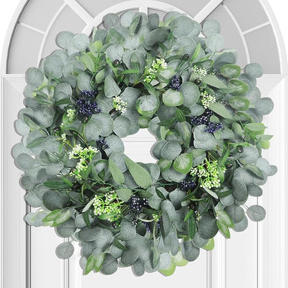 Eucalyptus Wreath for Front Door, 24 Inch boxwood wreath for Front Door Decor, Artificial Spring Summer Wreaths for All Seasons, Large Greenery Outdoor Wreaths for Window,Farmhouse,Holiday Decorations