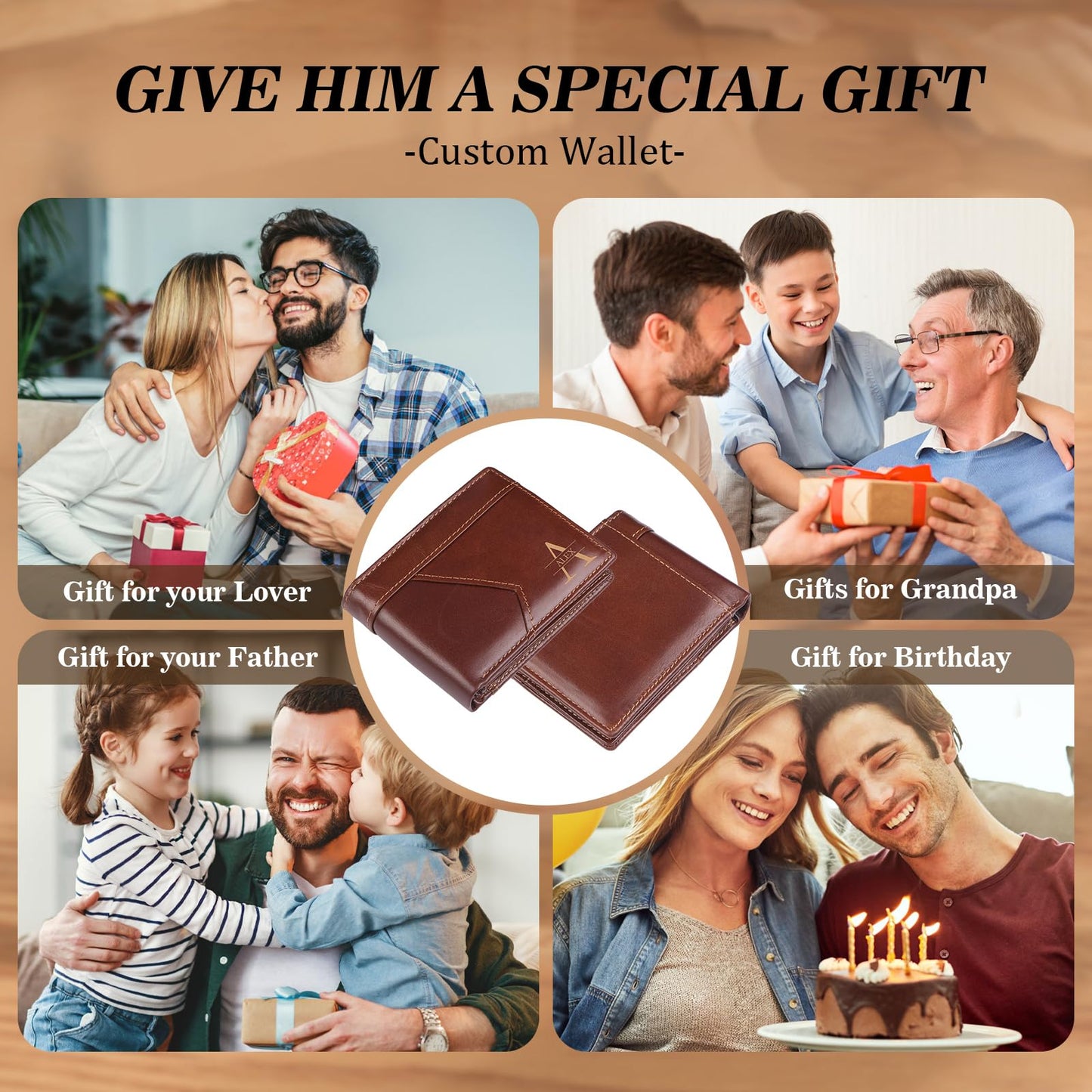 JISHANGXY Personalized RFID Leather Wallet for Dad – Custom Name & Initial Bifold – First Layer Cowhide with Gift Box – Father’s Day, Birthday, Christmas Gift from Son Daughter (Browse)