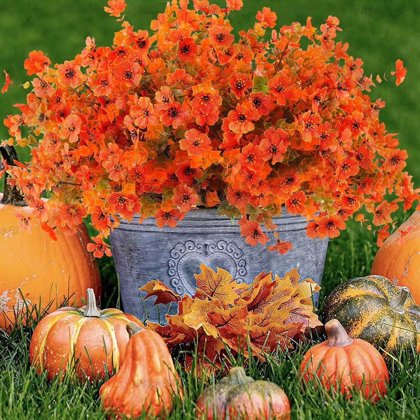 Rowfad 18 Pcs Artificial Mums Flowers Outdoor Plastic Fall Flowers Fake Mums Autumn Greenery Flower for Porch Window Box Farmhouse Thanksgiving Home Decor ((18, Orange)