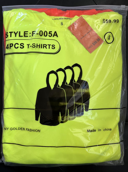 Men UPF 50+ Sun Protection Breathable T Shirt Long Sleeve Workout T-Shirts with Hood (4Pcs Mix (2 Neon Yellow/2 Neon Orange) M)