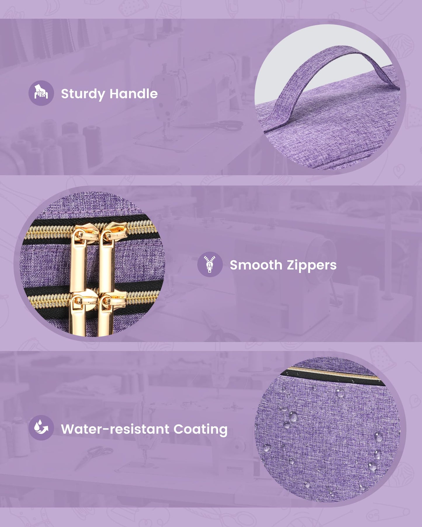 Hautton Large Sewing Ogranizers, 2 Layer Storage Bag for Sewing Supplies with 2 Detachable Pouches Sewing Bag with Shoulder Strap (Bag ONLY) -Purple