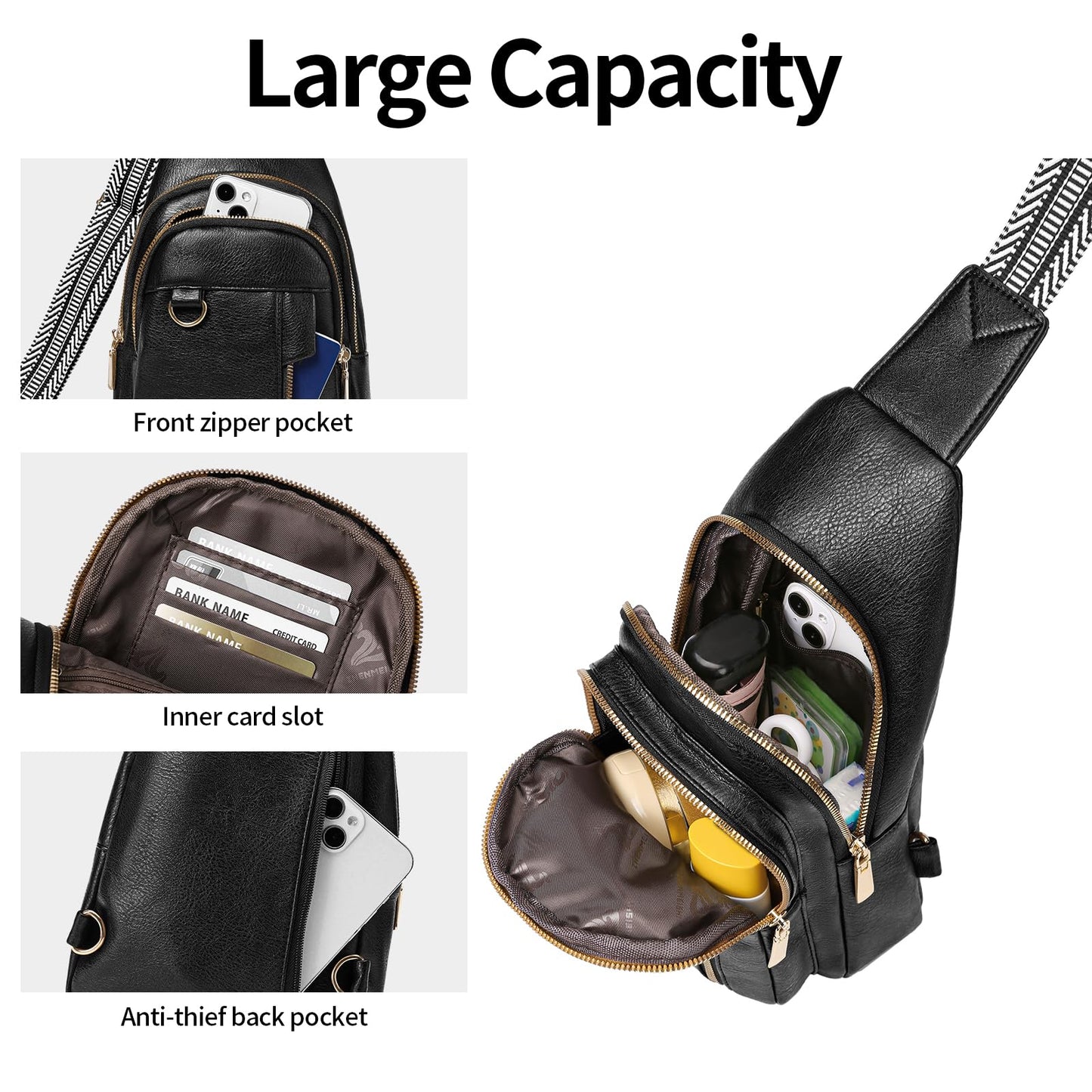 GAEKEAO Sling Bag for Women Vegan Leather Crossbody Bags Travel Fanny Packs Small Shoulder Purse Chest Bag Backpack Gifts