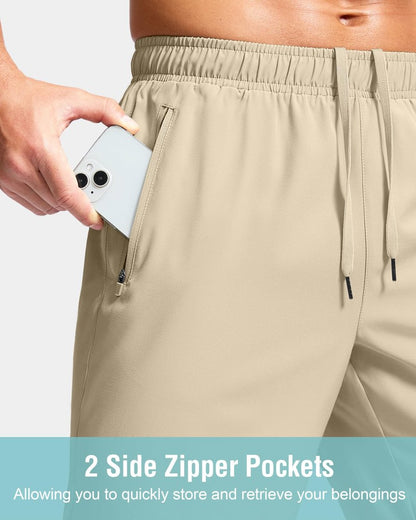 G Gradual Men's Athletic Running Shorts with Zipper Pockets Quick Dry 7"/ 5"/ 9" Workout Gym Shorts for Basketball Hiking(Khaki,5S)