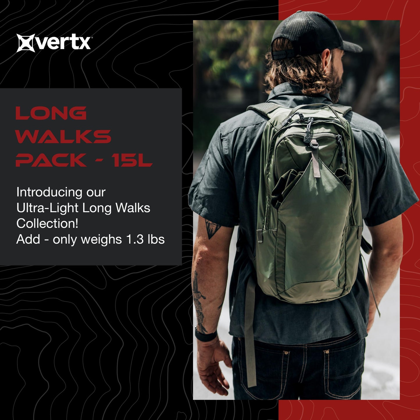Vertx Long Walks Pack 15L Tactical Backpack, EDC Gear Bag for CCW, Travel, Work, Hiking, Outdoors, It's Almost Black