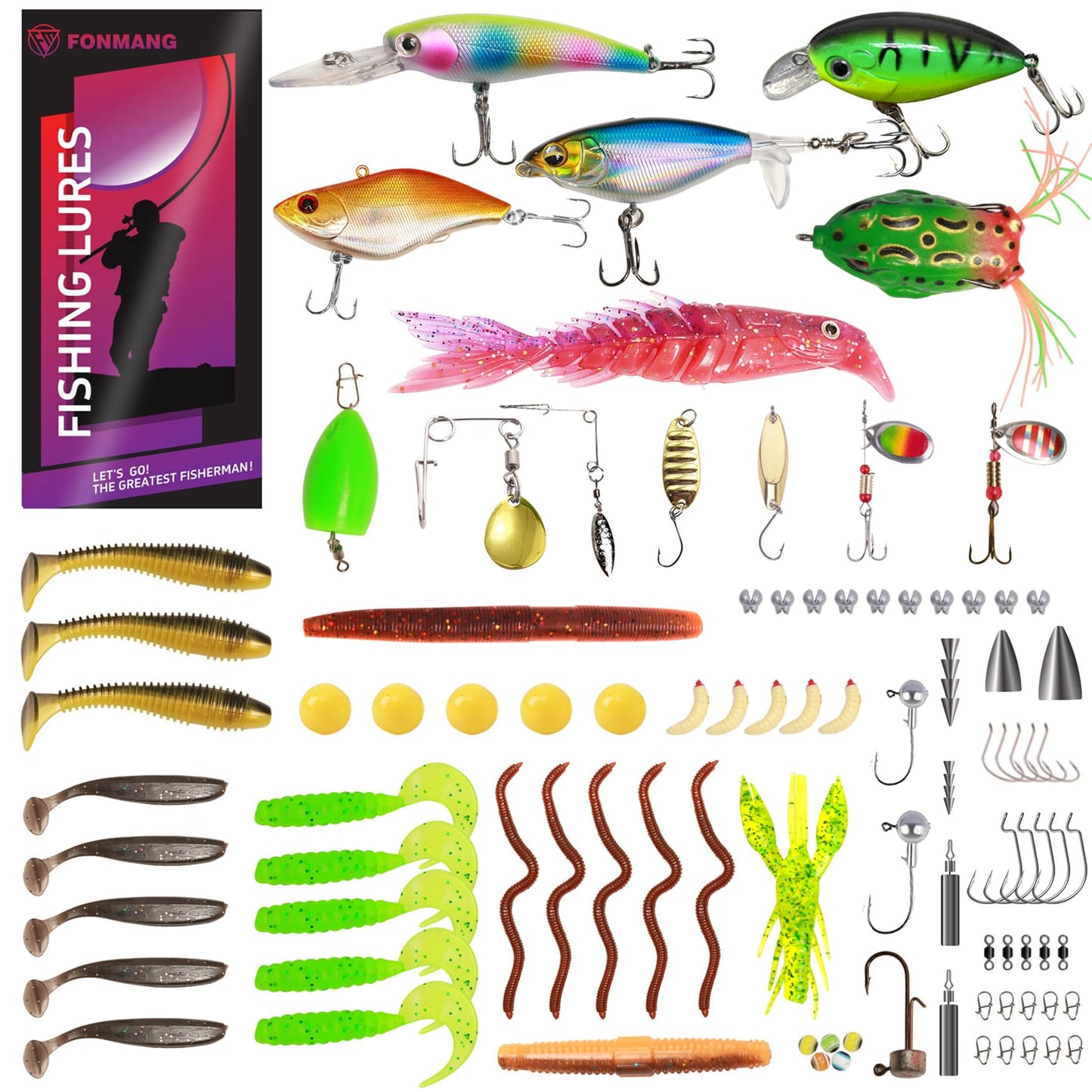Fishing Lures Accessories Kit with Tackle Box, Suitable for Freshwater and Saltwater Fishing Gift for Men