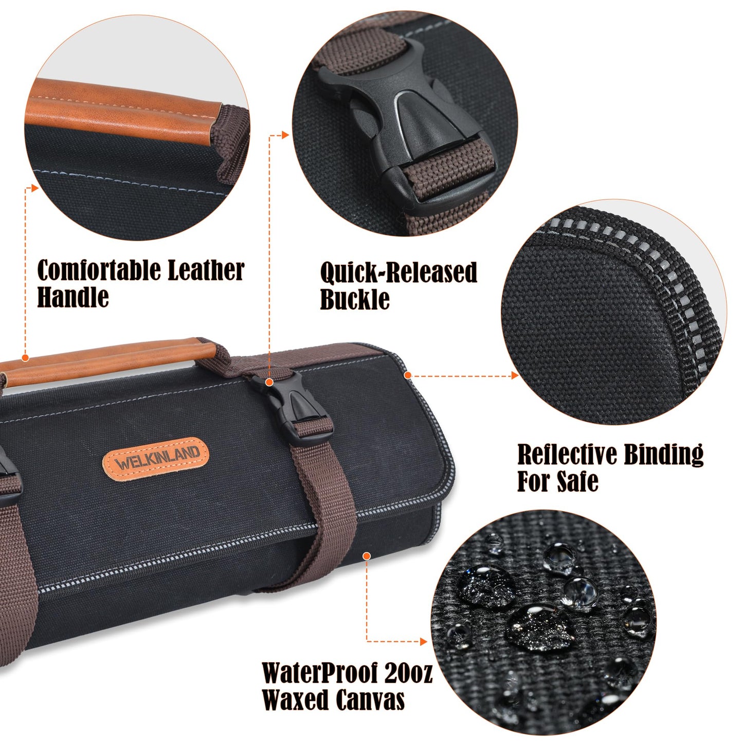 WELKINLAND 18-Pockets Waxed Canvas Tool Roll, Heavy-Duty tool bag roll, Waterproof tool roll up bag, 17" Canvas tool roll, Screwdriver roll up bag