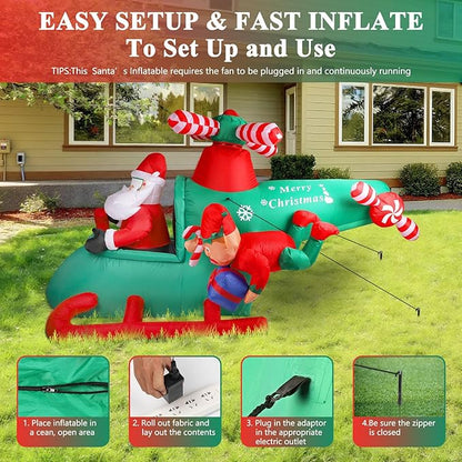 8.5FT Christmas Inflatables Santa Claus Helicopter Decoration - Blow Up Weatherproof IP44, Built-in LED Lights, Indoor/Outdoor Yard & Garden Lawn Decor with Elf & Gift Box (Winter Holiday Xmas)