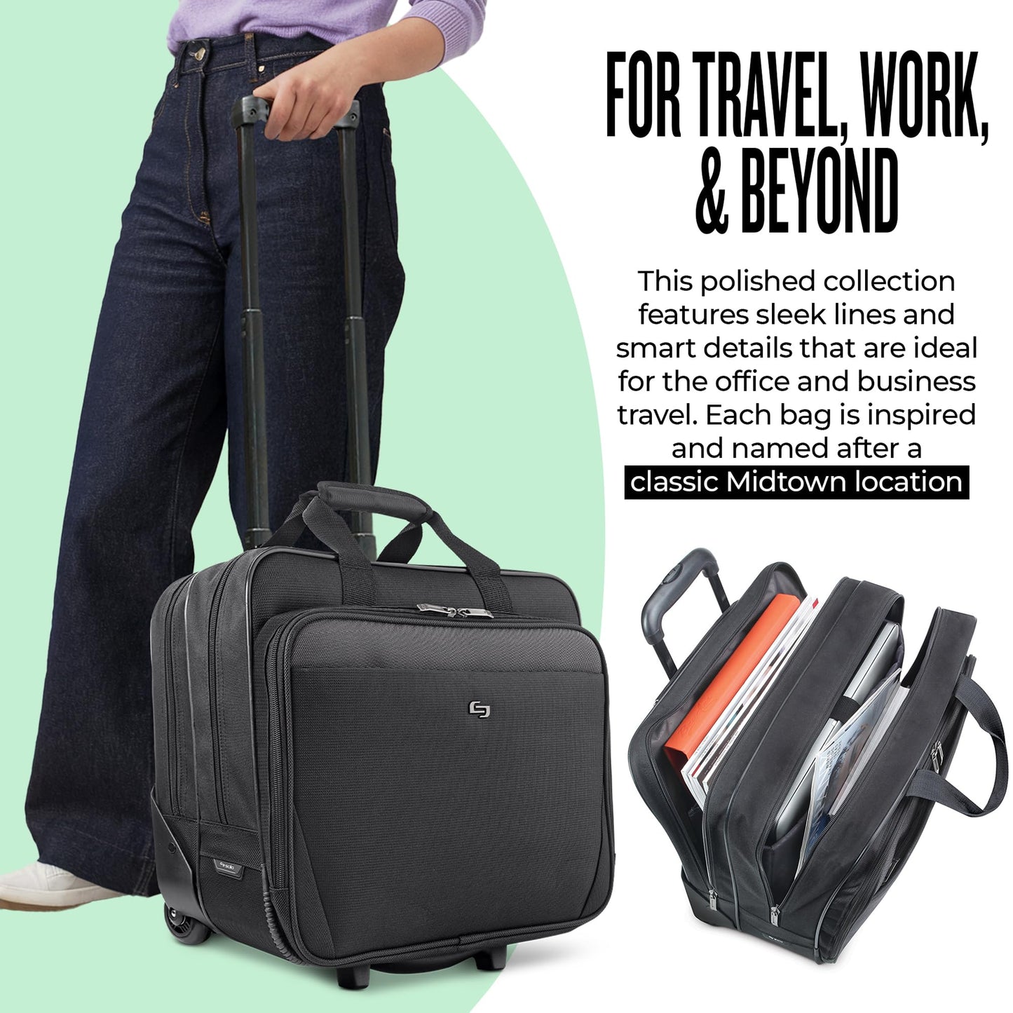 Solo New York Rolling Catalog Case with Wheels - Roller Laptop Bag, Wheeled Briefcase for Women & Men, Carry On Size for Travel, Fits 17.3" Computer - Empire, Black