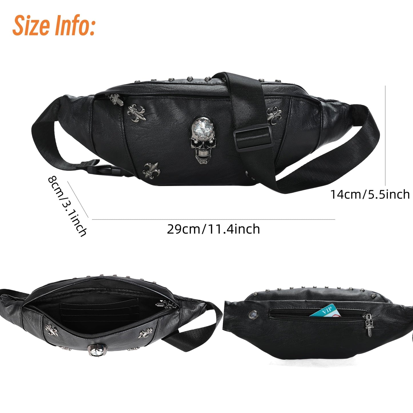 Skull Fanny Pack, Skeleton Waist Bag Multifunction PU Leather Hip Bum Bag,Gothic Fanny Bag for Men and Women,Skull Bumbags with Sturdy Zippers (Color 5)