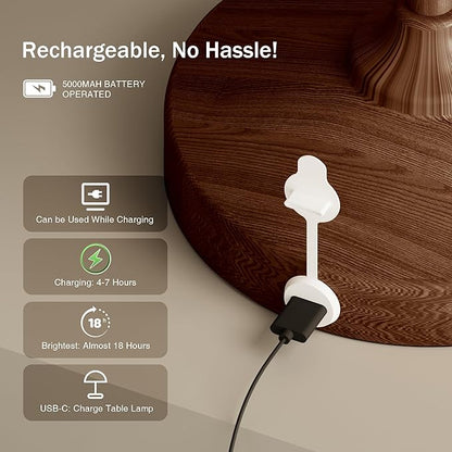 Mushroom Lamp Cordless Lamp Table Lamp,Outdoor Waterproof Shower Lamps,5000mAh Rechargeble Battery Operated Dimmable Touch Desk Lamps,LED Night Light for Bathroom Patio Camping Outdoor/Walnut