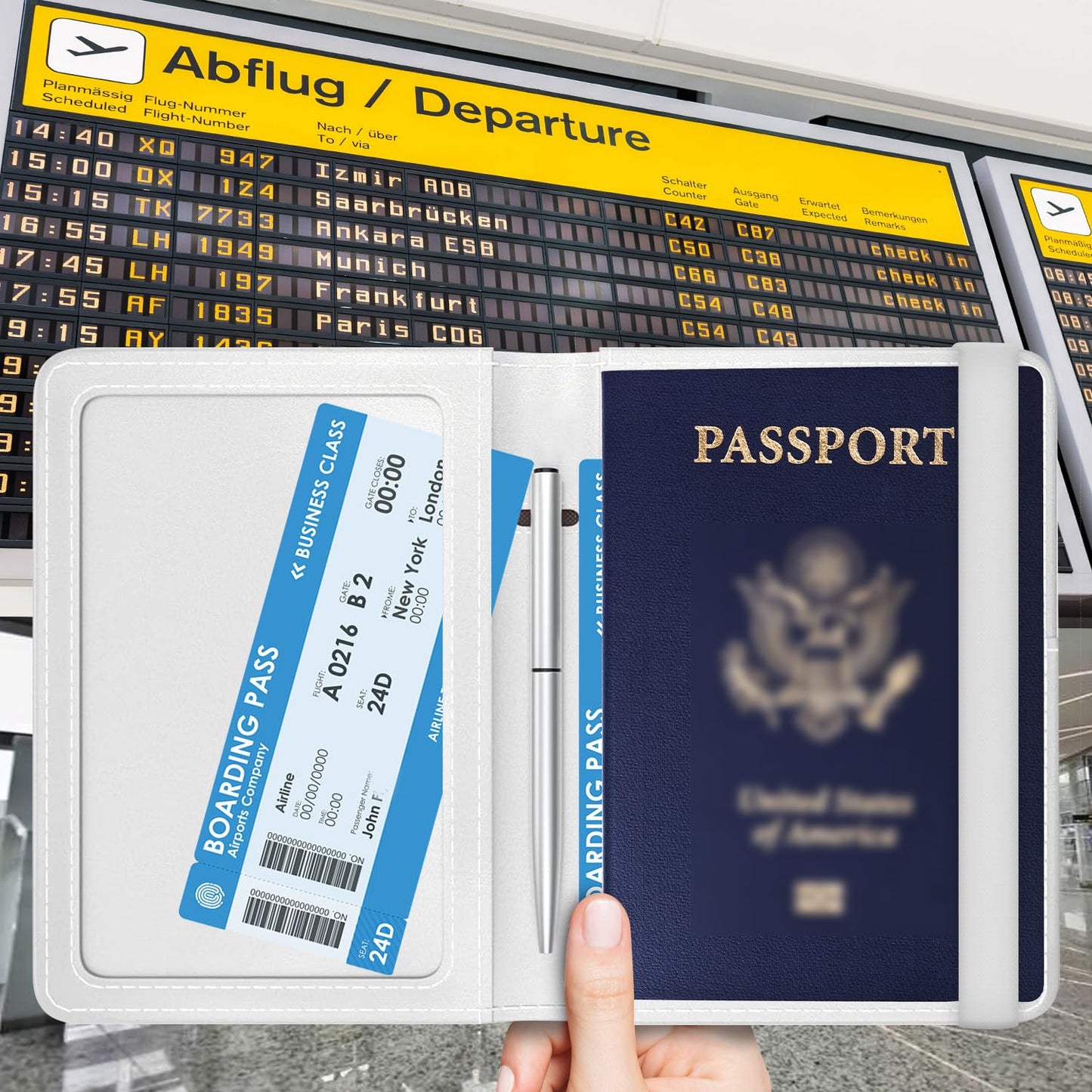 ATJFKIXL Passport Holder for Travel Essentials, RFID Premium Leather Passport Wallet Cover Case for Travel Must Haves Accessories, Passport Book Holders for Women Men Black White Checkered