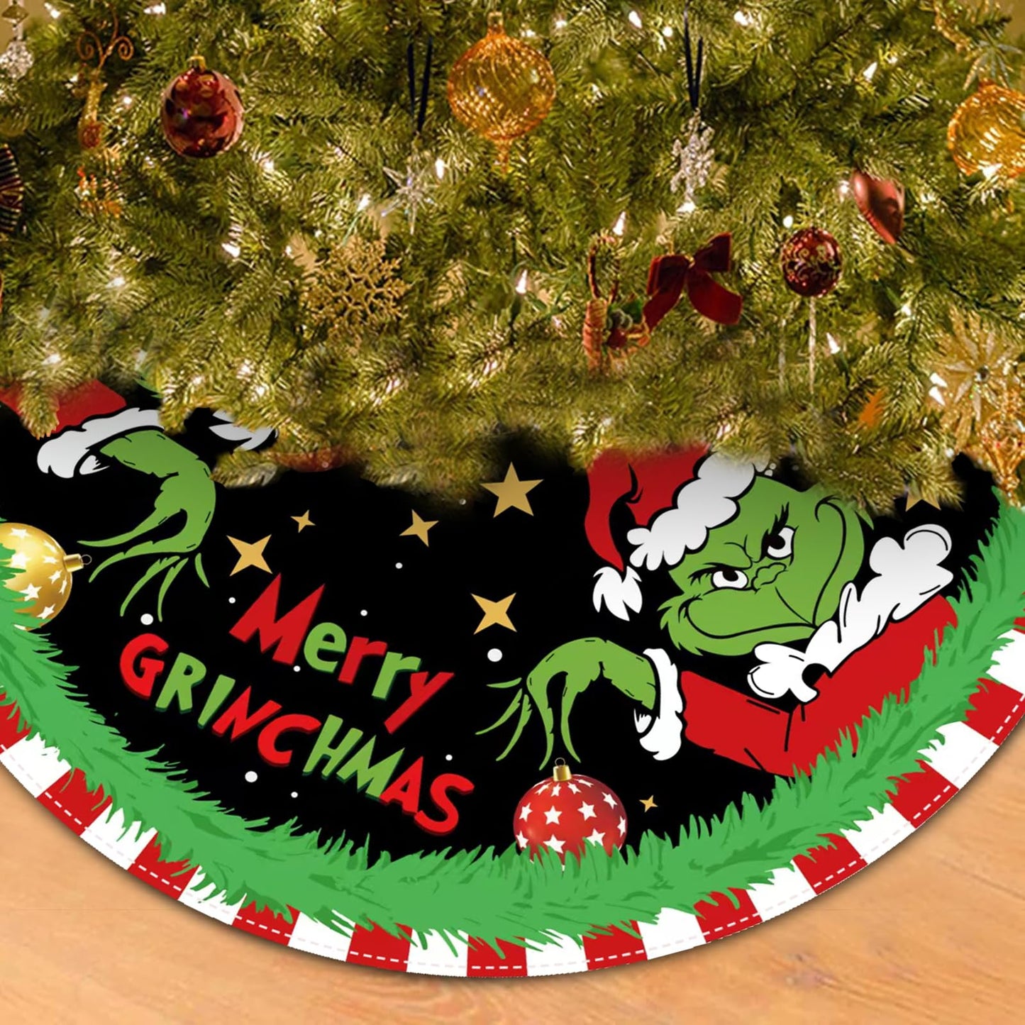 Christmas Tree Skirt 48 Inch, Soft and Funny Merry Christmas Tree Collar Farmhouse Xmas Holiday Decoration (Style 1)
