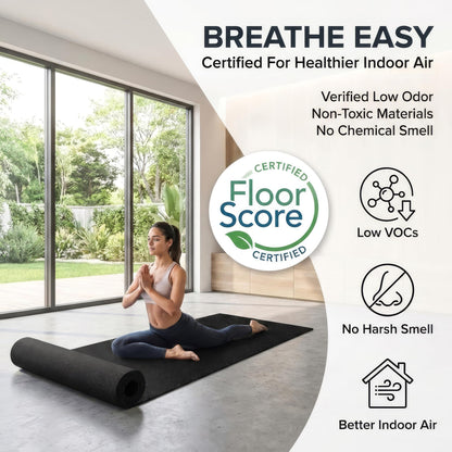 Rubber King Multi-Purpose Exercise Mat - 4' x 6' x 3mm - 100% Recycled Thick Rubber Mat for Home Gym Flooring, Non-Slip, Low-Odor Durable Workout Mat for Indoor/Outdoor, Shoe-Friendly - Black