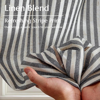 jinchan Striped Linen Kitchen Curtains 45 Inches Tier Curtains Farmhouse Modern Cafe Style Small Window Treatments Airy Light Filtering Rod Pocket for Living Room Bathroom 2 Panels Charcoal Grey