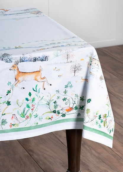 Maison d' Hermine Table Cloth Rectangle Table 100% Cotton 70 x 90 Inches Fall Tablecloth Reusable Everyday Use for Thanksgiving Christmas Decorations Dining Farmhouse Party (Snowy World)