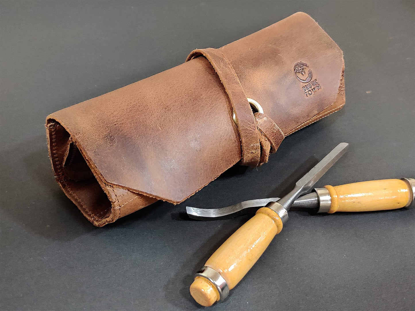 Leather Tool Roll Up Pouch - Leather Tool Wrench Roll/Chisel Bag by Rustic Town