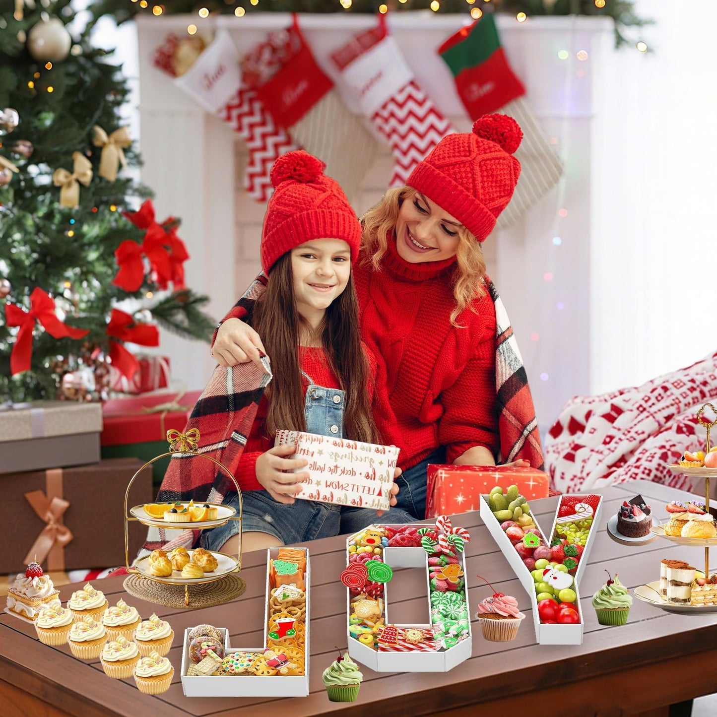 Joy Letters for Christmas Party Decorations, 13.7 Inch Charcuterie Cardboard Letters Fillable Paper Mache Letter Trays for Cookies Candy Cake Food Display Letter Box for Xmas New Year Holiday Party