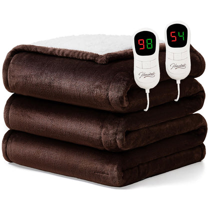 Homemate Heated Blanket Electric Throw - 50"x60" Heating Blanket Throw 1/2/4/6/8 Hours Auto-Off 10 Heat Level Over-Heat Protection Flannel Sherpa ETL Certification