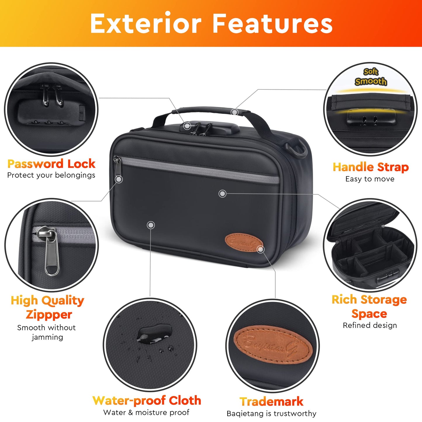 BOYISTARG Large Smell Proof Bag with 8 Small Items, Portable Smell Proof Storage Case with Combination Lock For Home and Travel, Black