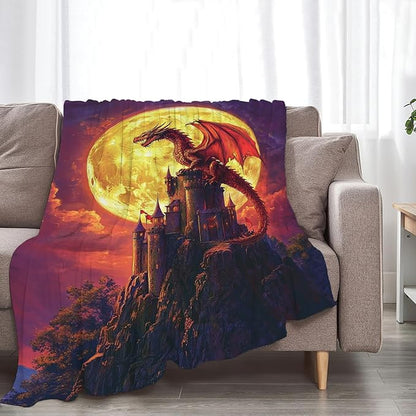 Dragon Blanket, Full Moon Throw Blankets, Dragons Space Fuzzy Plush Blanket Ultra Soft for Dragon Lover Gift Kids Teens Women Men Girls Boys Stuff Decor for Bedding Sofas Couch 50"X40"