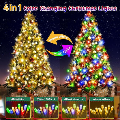 Hezbjiti 108FT 300 LED Color Changing Christmas Lights Outdoor, 11 Modes String Lights IP44 Waterproof Fairy Lights for Party Tree Yard Porch Wedding (Multicolor to Warm White, Clear Wire)