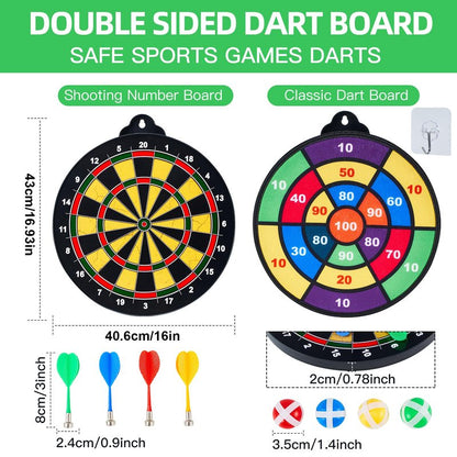 moopok Large Size 16in 2in1 Magnetic Dart Board for Kids and Adult,with 12 Magnetic Darts+12Sticky Balls,Safe Dart Game Set for 3-12 Year Old Kids and Adults,Fun Family Game Friends Gifts